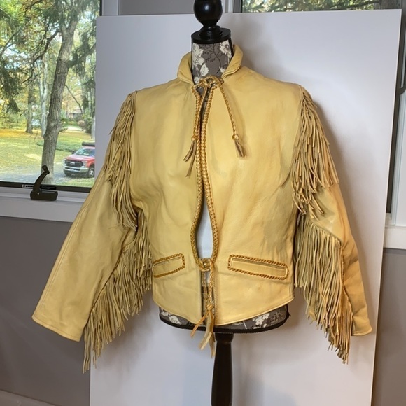 Vintage Size 6-8 Handmade Leather Butterscotch Western Jacket Coat with Fringe - Picture 4 of 16